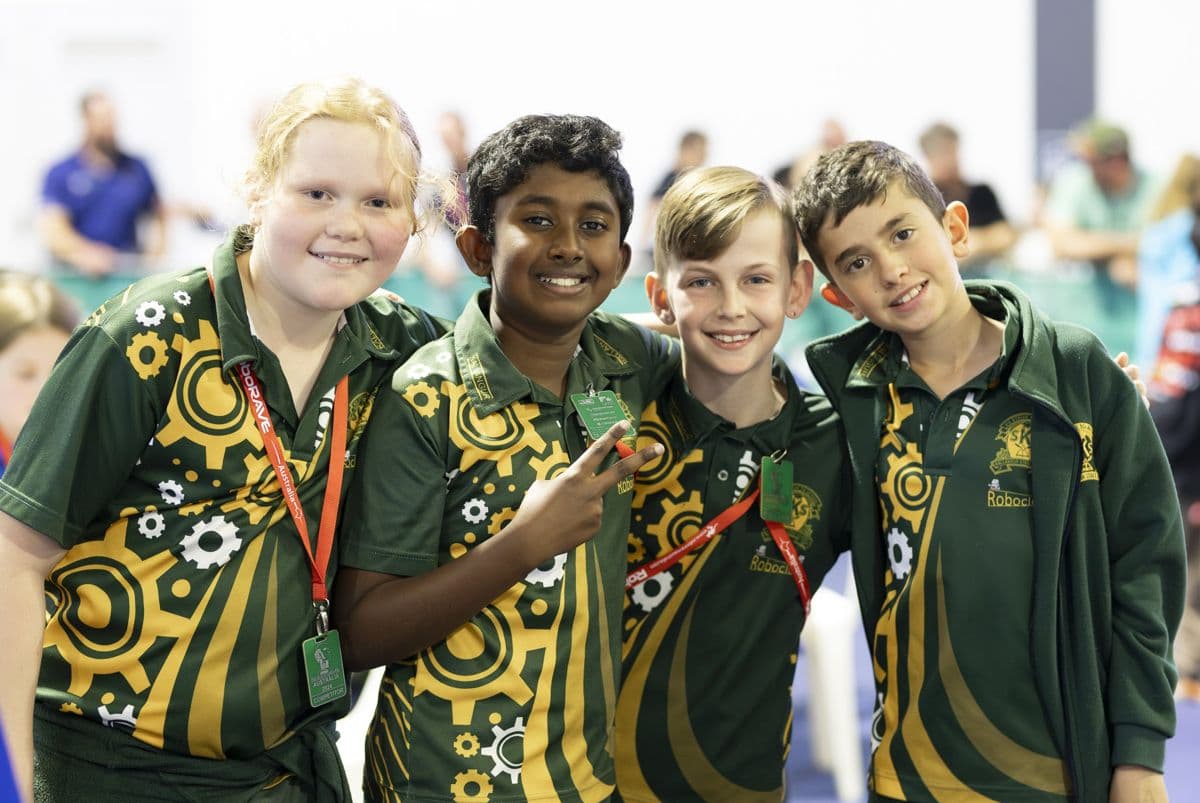 Students celebrating at the 2024 World Championships